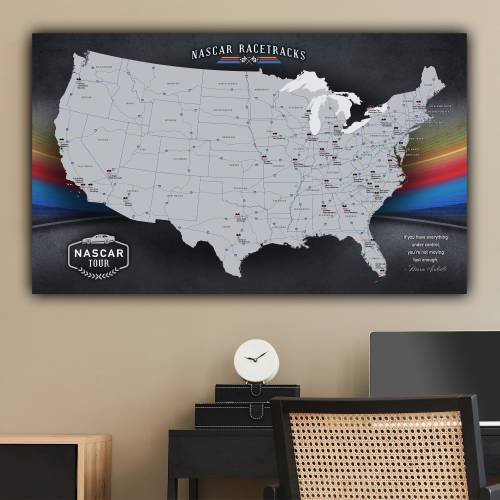 NASCAR Racetrack Tour Map, Push Pin Map for NASCAR Racing Bucket List, Personalized NASCAR Gift, Racetrack Map Sports Mancave Bar Wall Decor