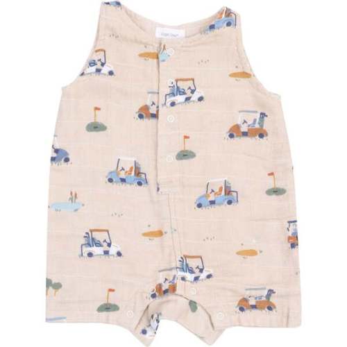 Sleeveless Shortie Romper, Golf Cart Cuties Oatmeal - Angel Dear | Maisonette
