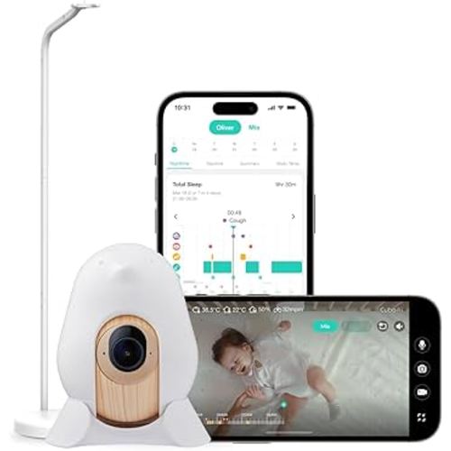 CuboAi 2025 New Model Smart Baby Monitor 3: Sleep Safety Alerts for Covered Face Rollover, 2.5K QHD Night Vision WiFi Camera, 2-Way Audio, Humidity Sensor, Lullabies. App Control (Floor Stand Set)