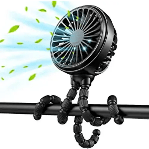 GUSGU Portable Fan Battery Operated, Small Stroller Fan with Flexible Tripod Clip-on for Baby, USB Rechargeable and Handheld Cooling Fan for Travel, Car Seat, Camping, and Bedroom - black