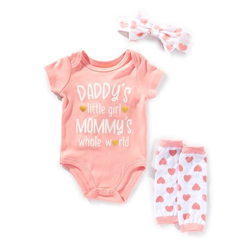 Baby Starters Baby Girls 3-12 Months Short Sleeve Daddy's Little Girl/Mommy's Whole World Bodysuit Set