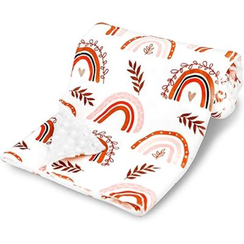 Pea Pod 30'' x 40'' Baby Blankets Rainbow Super Soft Minky Dotted Backing Double Layer