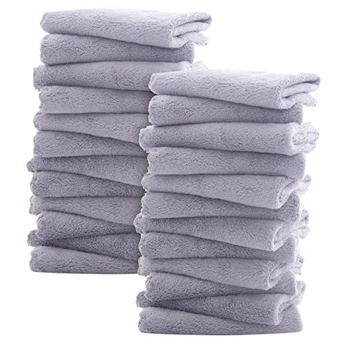 Sunny zzzZZ Ultra Soft 24 Pack Baby Washcloths - 10x10 Inches - Coral Fleece Extra Absorbent Wash Clothes for Babies, Infants and Toddlers - Sensitive Skin and Newborn - Ideal Baby - Grey