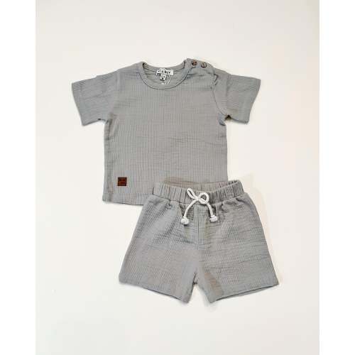 Ribbed Muslin Short Set - Slate