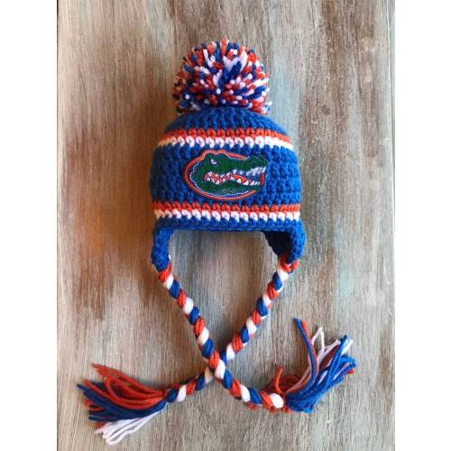Newborn Crochet Hat University of Florida Photo Prop Florida Gators Football Hat Knit Hat blue orange white