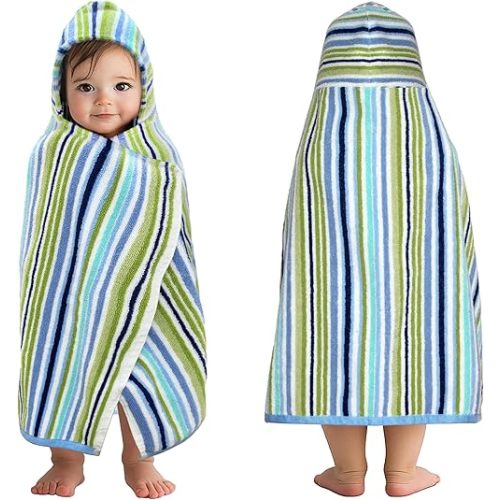 ORIGINAL KIDS Hooded Baby Towel for Newborn - 100% Cotton Large Baby Bath Towels with Hood for Boys, Girls, Infants, Toddler - Extra Absorbent & Soft Newborn Bath Essentials - Large 24x30 - Blue Multi