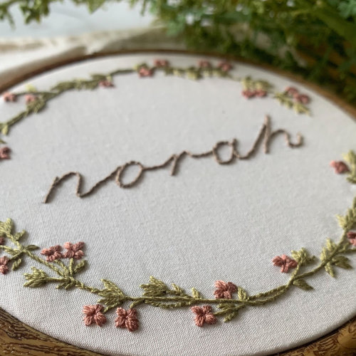 Personalized Botanical Embroidery Hoop Art • Hand Embroidered Script Flower Wall Decor