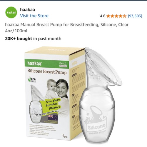 haakaa Manual Breast Pump for Breastfeeding, Silicone, Clear 4oz/100ml
