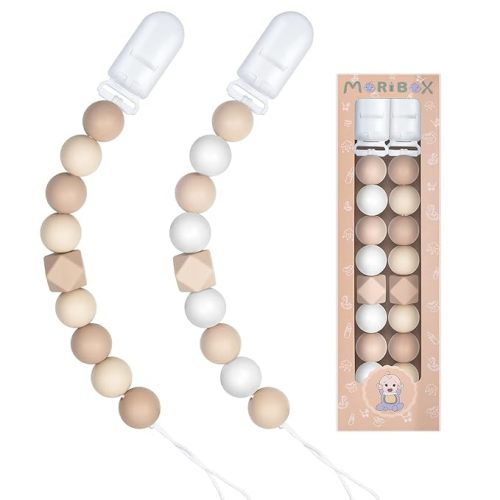 Pacifier Clips for Baby Boys Girls (Beige)