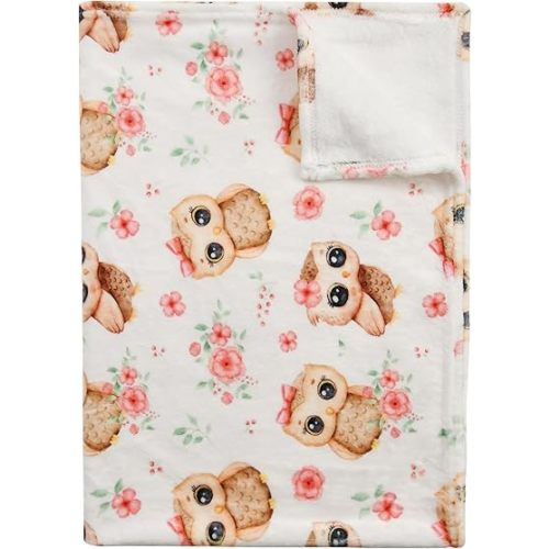 Baby Blanket for Boys Girls Newborn Super Soft Fleece Flannel Blanket Lightweight Receiving Blankets for Toddler Infant Nursery Bed Blanket (Flower Owl, 40'' x 30'')
