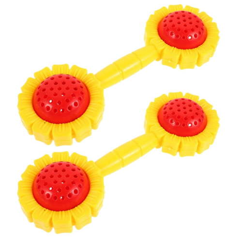 FRCOLOR Cute Sunflower Shaped Dumbbell rattle for Kids Playing with Plastic Multicolored Baby Grip Toys 2pcs