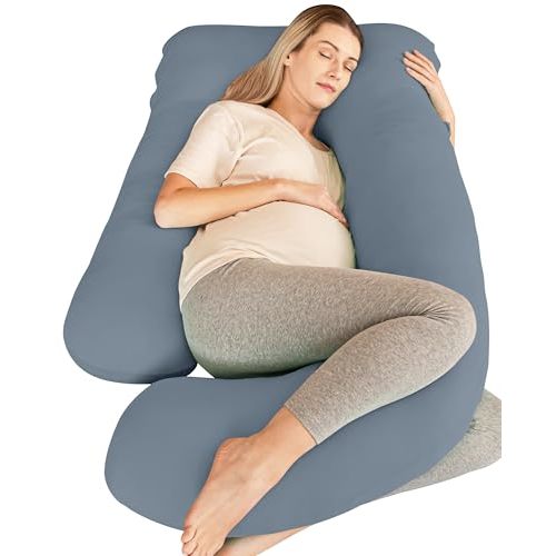 Cute Castle Cooling Cover Pregnancy Pillows, Soft U-Shape Maternity Pillow with Removable Cover - Full Body Pillows for Adults Sleeping - Pregnancy Must Haves - Jumbo 57 Inch - Grey