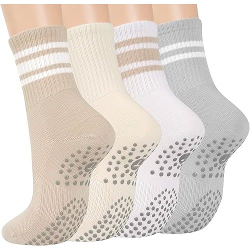 Grip Pilates Crew Socks for Women, Non Slip Yoga Socks with Grips for Barre Hospital Grippy Sticky Sock