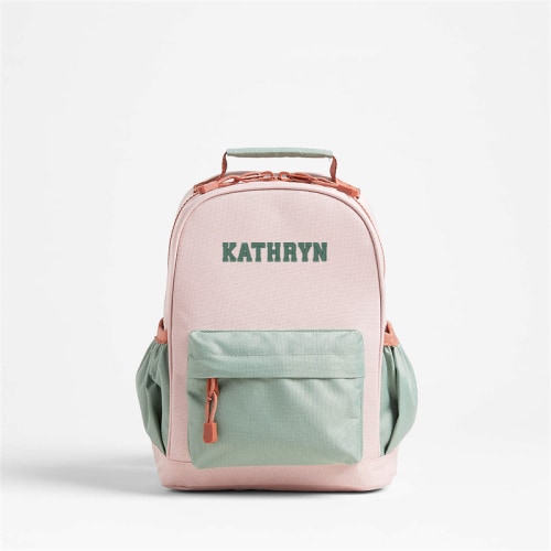 Personalized Dreamer Colorblock Pink and Mint Green Small Kids Backpack with Side Pockets