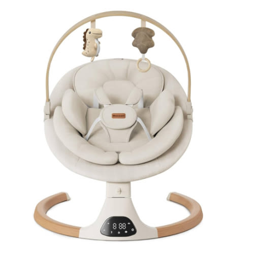 Baby Swings for Infants, Monamii Baby Swing, Bluetooth Infant Swing with Music Speaker, 5 Speeds and Remote Control, Electric Swing for Baby, Portable Baby Swing, Indoor & Outdoor Use (Light Beige)