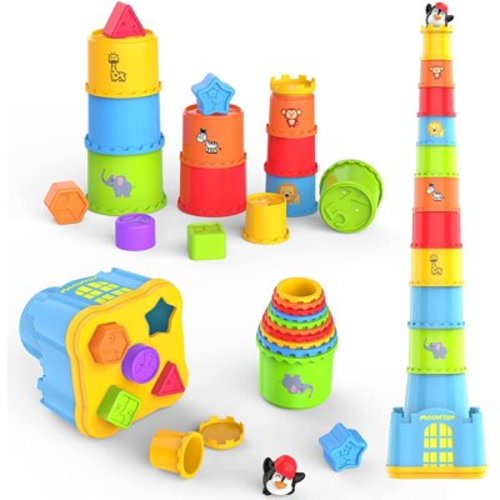 MOONTOY Baby Stacking Nesting Cups Toys, Toddler Toys Age 1-2, Learning Montessori Toys Birthday Gifts for Kids Boys and Girls