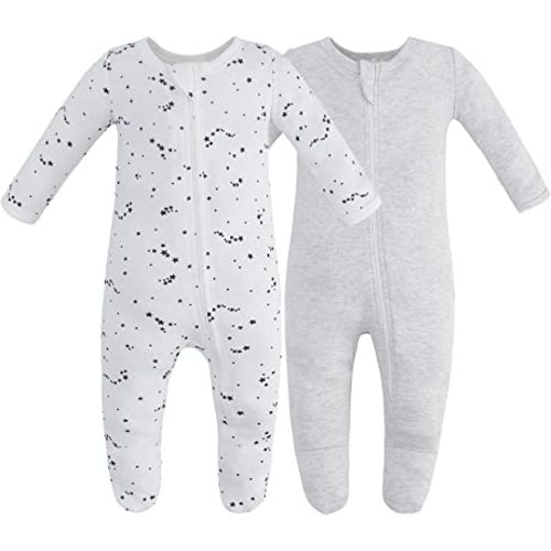 Owlivia Organic Cotton Baby Pajamas, Boys Girls Zip Front Sleep 'N Play, Footed Sleeper, Long Sleeve