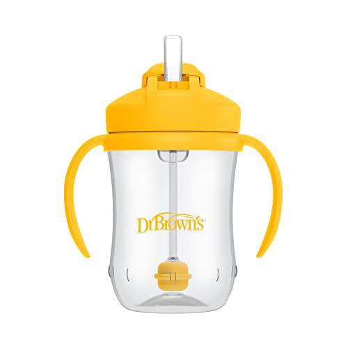 Dr. Brown's Milestones Baby's First Straw Cup Sippy Cup with Straw 6m+, 9 oz/270 ml, Vintage Yellow