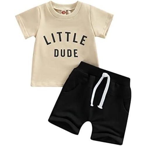 Ledy Champswiin Toddler Boy Clothes Baby Summer Outfit Dinosaur Letter Print Cotton Tops+Grey Elastic Shorts 2pcs
