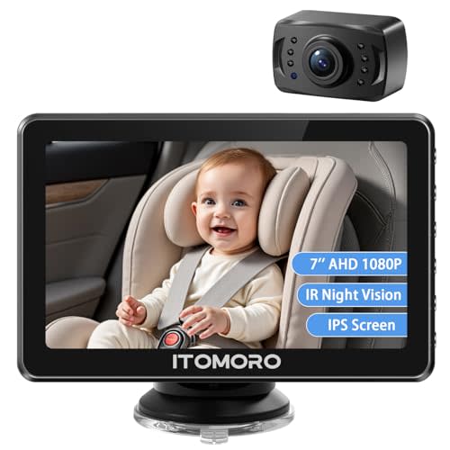 Itomoro Rear Facing Mirrors, 7'' HD 1080P Baby Car Camera, Infrared Night Vision Function Camera with 150° Wide View & 360° Rotatable Easy Installation in 5 Mins