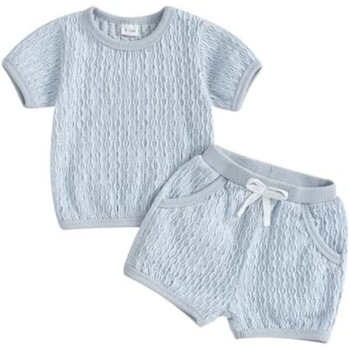 Fernvia Toddler Baby Girl Summer Clothes Solid Jacquard Short Sleeves T-Shirt Tops + Shorts 3 6 9 12 18 24 Months Outfits Set