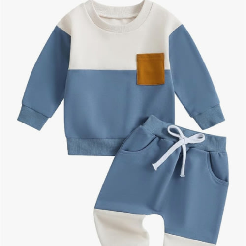 Kupretty Toddler Baby Boy Fall Winter Clothes Color Block Long Sleeve Sweatshirt Pullover Tops + Joggers Pants Outfit Set