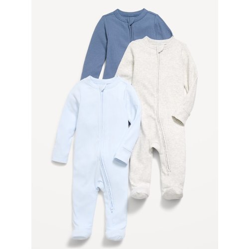 Ribbed 2-Way-Zip Footed One-Piece 3-Pack - Blue Combo - 
Up to 7lb