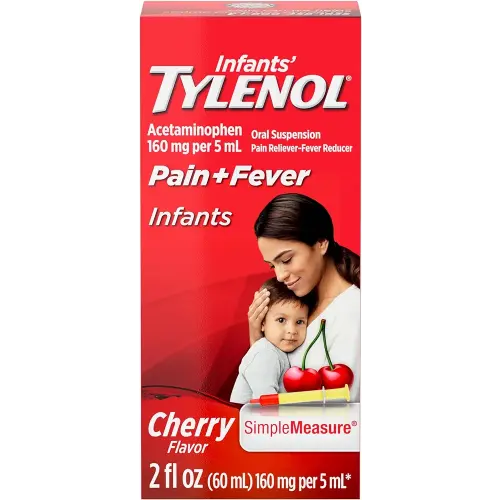 Tylenol Infants Liquid Pain Relief & Fever Medicine, Oral Suspension, Acetaminophen for Sore Throat, Headache & Teething, Pain Reliever & Fever Reducer for Kids; Cherry Flavor, 2 Fl. Oz.; Pack of 1