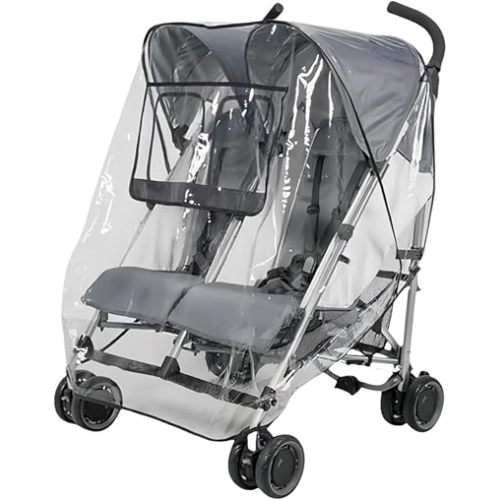 Double Stroller Rain Cover, Universal Double Stroller Cover for Side by Side Stroller, Windproof & Keep Warm, Food Grade EVA Material, Dual Ventilation Window, Twins Stroller Cover for Wind/Snow/Rain