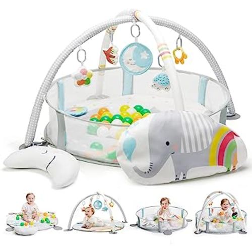 Lupantte 4-in-1 Baby Play Gym, Activity Gym Ball Pit with Detachable Anti-Slip Thickening Tummy Time Mat with Sensory Toys for Newborn Infant Toddler to Develop Motor&Cognition,Include 40 Balls