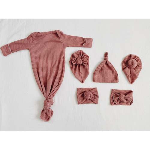 Soft Mauve waffle , baby gown, newborn gown, knotted gown, knot gown, baby shower gift, baby gift, newborn set