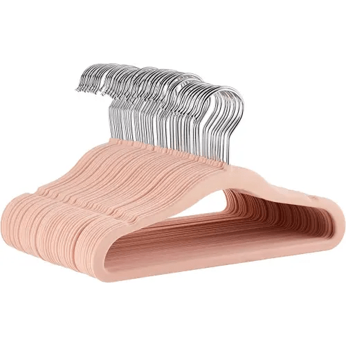 Amazon Basics Kids Velvet, Non-Slip Clothes Hangers for Infant and Toddler, 11.6 in (for baby clothes), Pack of 50, Blush