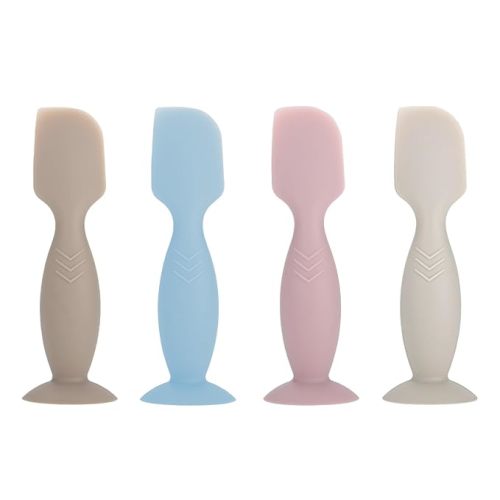 4 Pack Mini Baby Diaper Cream Spatula Applicator, Soft Silicone Baby Butt Paste Spatula Diaper Cream Brush with Suction Cup Base (Brown, Blue, Pink, Gray)