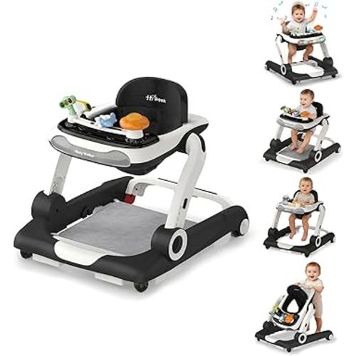 Baby Walker,4-Gear Height Adjustable Baby Walker with Wheels,5 in 1 Baby Activity Center,Music and Lights Bouncer Walker for Baby Boy 6-18 Months,Adjustable Speed Baby Push Walker