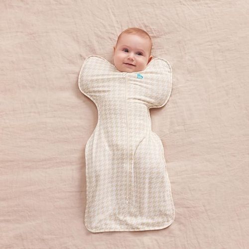 Love to Dream Swaddle UP, Sleep Sack 0-3 Months, Self-Soothing, Improves Sleep, Snug Fit Helps Calm Startle Reflex, Baby Essentials Must Haves Newborn, 1.0 TOG, 8-13 lbs, Tan Houndstooth