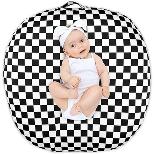 Newborn Lounger Cover Removable Cover Ultra Soft Comfortable Lounger Slipcover Removable Cover for Infant Lounger Pillow, Black Checkerboard (Lounger Pillow Not Included)