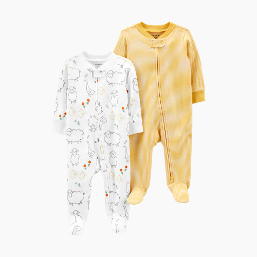Carter's Zip-Up Cotton Sleep & Play (2 Pack) - Animals/Stripes, 3M