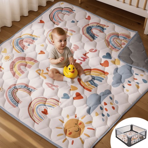 Baby Play Mat, Caveen Thicken Soft Cotton Baby Playmats, Foldable Anti-Slip Floor Crawling Playmat Playpen Mat for Infants and Toddlers, 50"x50"