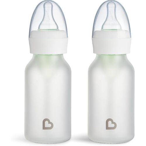 Munchkin Bond Silicone Coated Glass Baby Bottles - Anti-Colic Feeding System with Natural Feel Nipples, 4 Ounce, 2 Pack, White