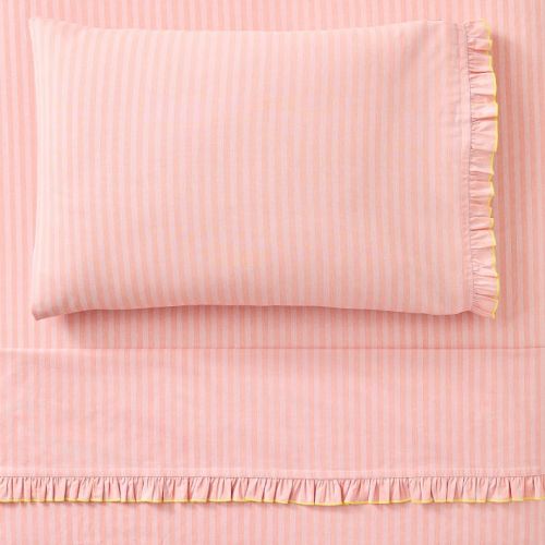 Pink Chicken Ruffle Stripe Cotton Sheet Set