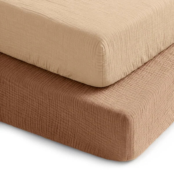 Muslin Cotton Fitted Crib Sheet, 2 Pack by Comfy Cubs