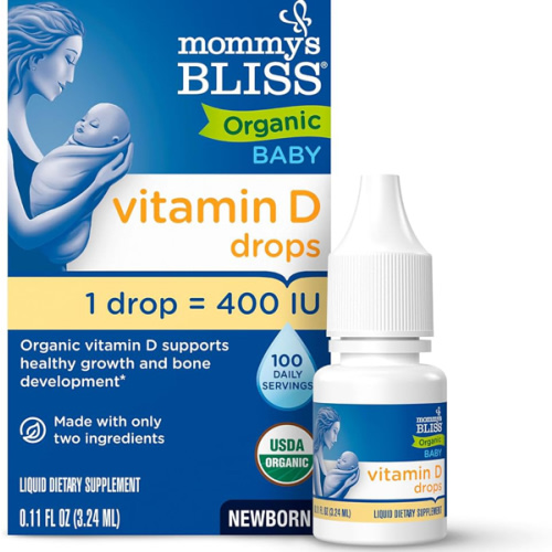 Mommy’s Bliss Organic Vitamin D Drops - Infants and Newborns - Supports Growth and Bone Development - Easy Use Vitamin D3 Supplement For Babies - 400 IU Per Drop - 100 Daily Servings