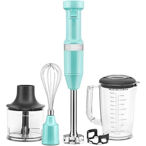 KitchenAid Variable Speed Corded Hand Blender with Accessories, Aqua Sky, KHBV83AQ