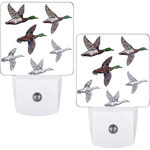 2 Pcs Mallard Duck Night Lights Sensor Night Light Plug in Dusk to Dawn LED Lamps Gift for Indoor Bedroom, Bathroom, Toilet, Stairs, Kitchen, Hallway