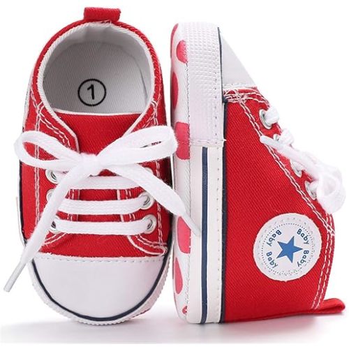 KIDSUN Unisex Baby Boys Girls High Top Sneaker Soft Anti-Slip Sole Newborn Infant First Walkers Canvas Denim Shoes