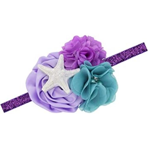 Starfish Bow Headband Hair Clips Pin Hair Bow Band Baby Girls Mermaid Headband JBC27 (-Purple Flower)