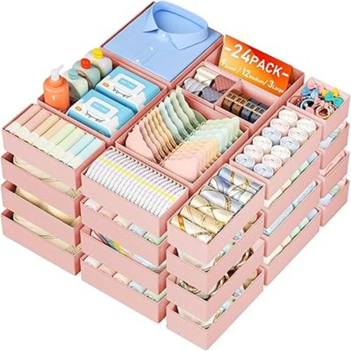 DIMJ Drawer Organizer Clothes Storage - 24 Pack Baby Dresser Organizer for Nursery Closet Organization, Fabric Drawer Organizer Bins for Underwears Socks Bras, Foldable Storage Dividers for Bedroom