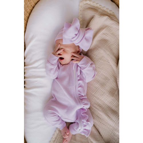 Frill Zip Romper | Pastel Lilac Waffle – Little and Fern