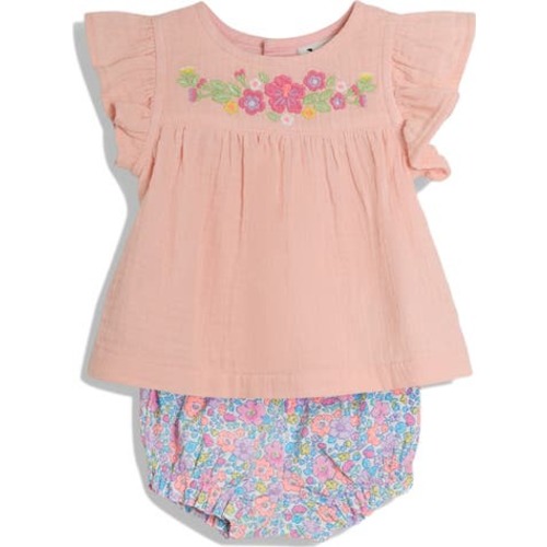 JOJO MAMAN BEBE Floral Embroidered Cotton Gauze Top & Bloomers Set | Nordstromrack