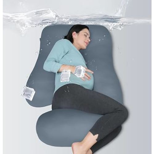 MOON PARK Pregnancy Pillows for Sleeping - U Shaped Full Body Maternity Pillow with Removable Cover - Support for Back, Legs, Belly, Hips - 57 Inch - Grey - Cooling Cover